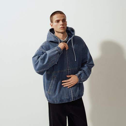 森马牛仔夹克男款复古做旧宽松连帽外套2025秋冬新款上衣街头潮酷 商品图2