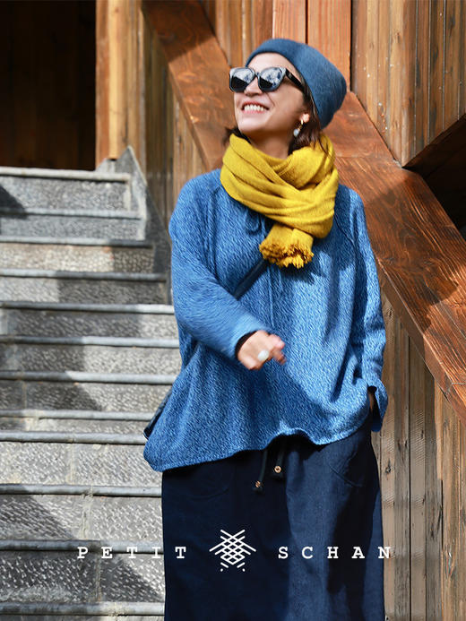 PETIT SCHAN小闪 CLO#913 Blue morpho 蓝闪蝶 羊毛混纺系带套头衫 商品图2