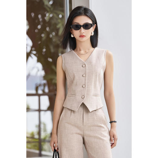 米思阳2026春季新款高级感西装马甲春季显瘦单排扣V领气质马甲外套4404 商品图2