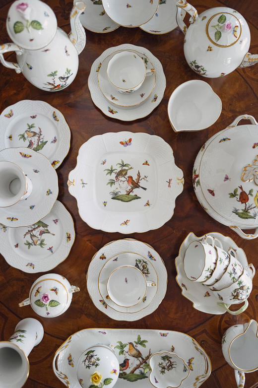 独角鹿西洋古董20世纪下半叶匈牙利赫伦瓷窑出品「罗斯柴尔德之鸟」系列主题手绘描金装饰下午茶瓷器套件 商品图4