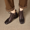 【预售5天】英伦风编织时尚高跟短靴女秋冬真皮圆头系带马丁靴气质显瘦及裸靴MBJR&5630 商品缩略图1