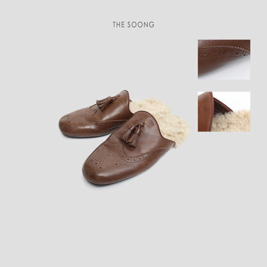 THESOONG/毛毛拖一脚蹬百搭平底加绒包头半拖HWZB7922 商品图6