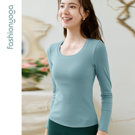 凡圣瑜伽圆领罗纹一体杯长袖 F15360 商品图6