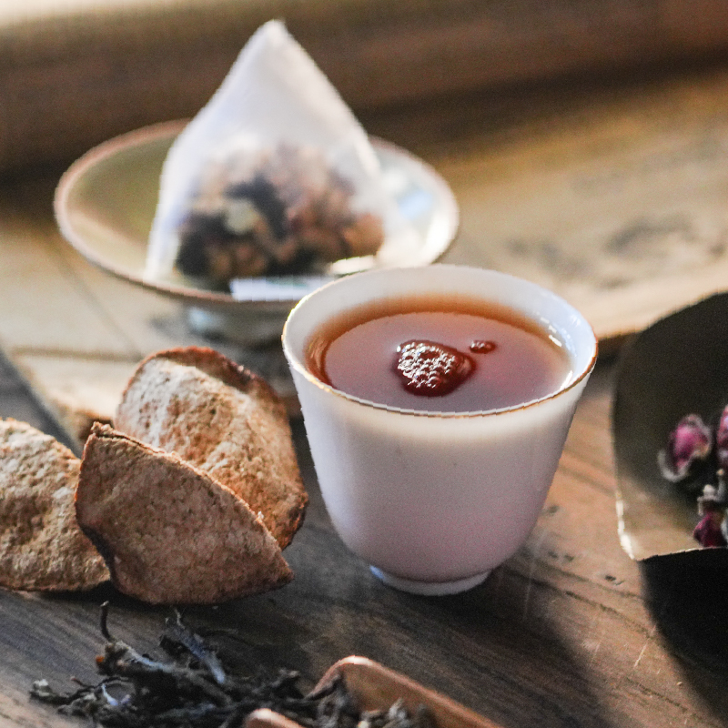 *自营*[福袋捡漏]陈皮普洱茶 | 云南普洱新会陈皮调配人参红枣玫瑰调味。花茶三角茶包内含16袋。人参红枣重瓣红玫瑰陈皮普洱茶