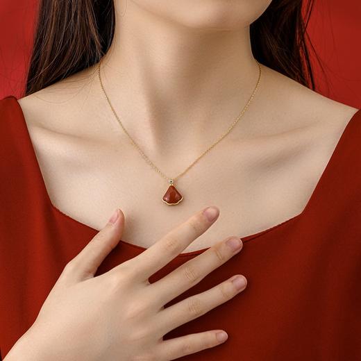 S925纯银南红玛瑙扇形项链XL551 商品图1