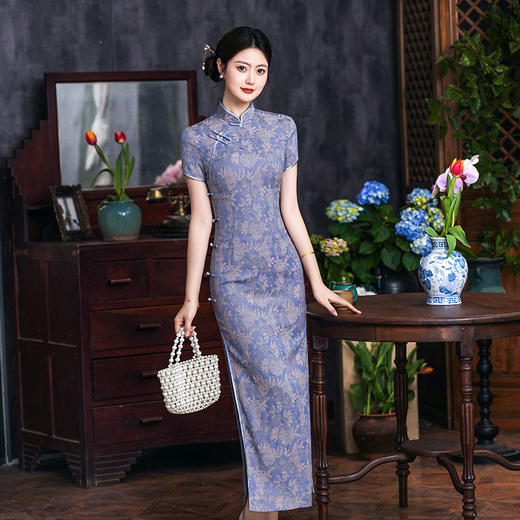 真丝缎长款优雅旗袍05803 商品图2