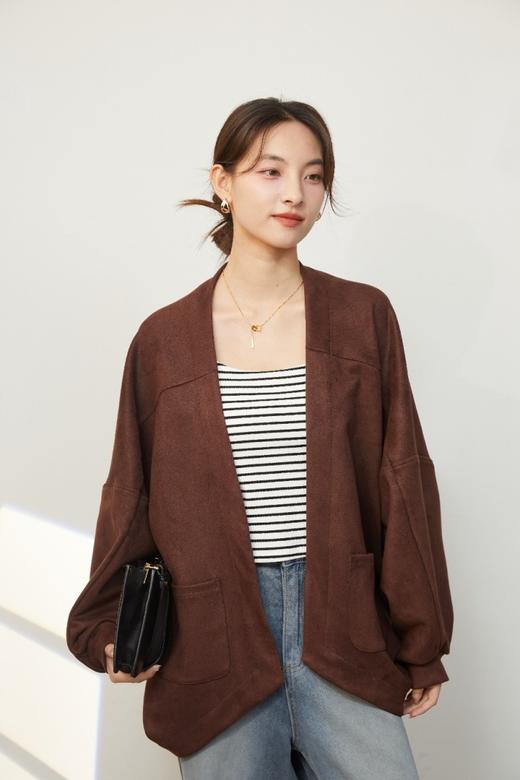 2025新款复古麂皮绒感短款外套秋冬小个子气质高级感开衫上衣 商品图1
