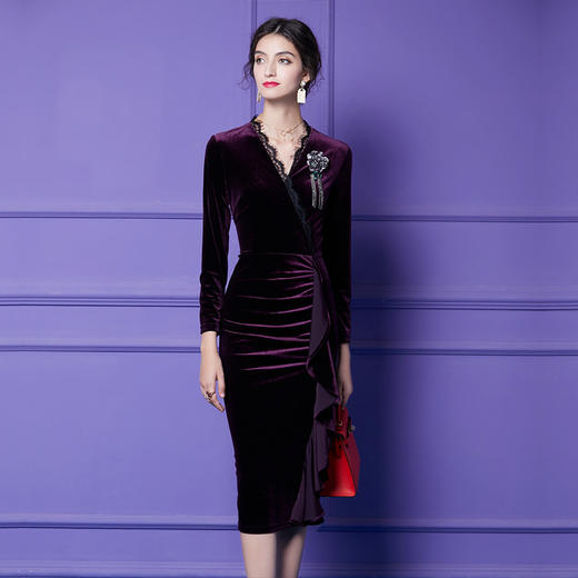 胸花丝绒裙YY20911 商品图0