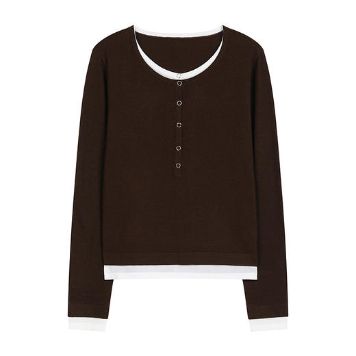 NEELLY纳俪商场同款秋冬新款正肩撞色假两件针织衫女百搭通勤上衣N25091A01137 商品图3