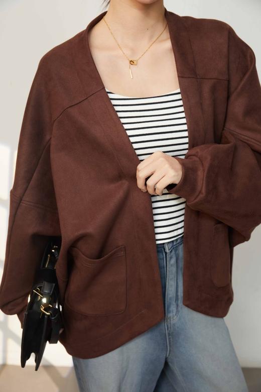 2025新款复古麂皮绒感短款外套秋冬小个子气质高级感开衫上衣 商品图4