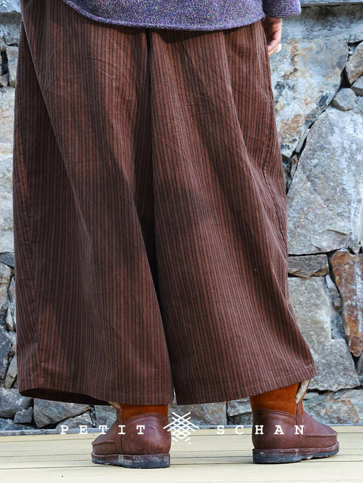 PETIT SCHAN小闪 CLO#912 Brown Emotion 棕的情绪 纯棉条纹灯芯绒九分阔腿裤 商品图4