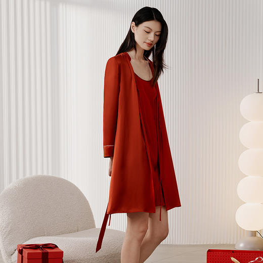 一起红】金三塔×敦煌红色真丝睡袍100%桑蚕丝本命年新年睡衣礼盒  YSFFD801 商品图3