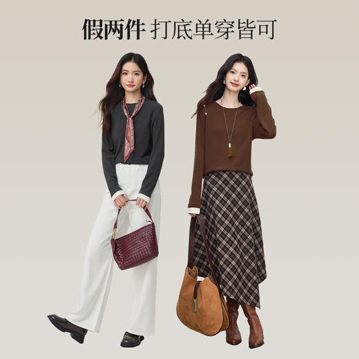 【09/26新品】熙世界「假两件云朵T」休闲复古圆领长袖T恤女秋冬内搭打底衫上衣 商品图2