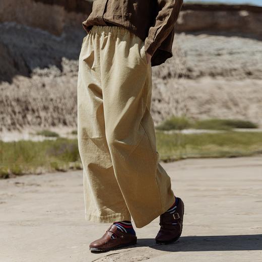 绽放560朵/细坑条灯芯绒内贴花布松紧腰九分裤松弛感休闲裤新款 商品图1