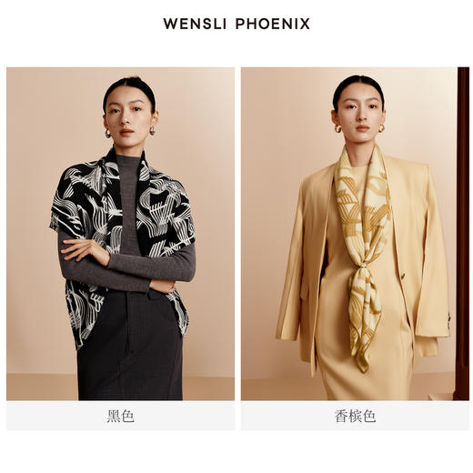 凤凰之家“织意无界”105厘米双面印花丝羊毛围巾 商品图2