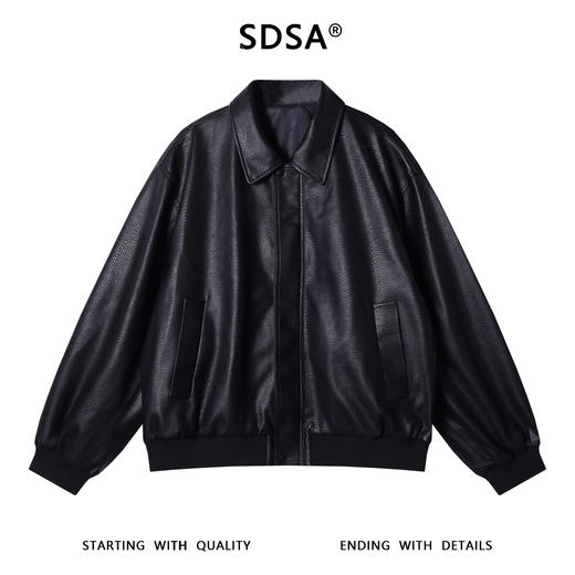 58802SDSA男士秋冬新款痞帅男装高级感纯色拉链皮衣夹克百搭时尚外语 商品图1