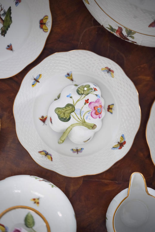 独角鹿西洋古董20世纪下半叶匈牙利赫伦瓷窑出品「罗斯柴尔德之鸟」系列主题手绘描金装饰下午茶瓷器套件 商品图7