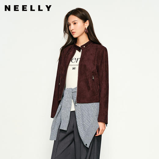 NEELLY纳俪商场同款秋季新款时尚麂皮质感显瘦女百搭深色短外套N25094C04627 商品图0