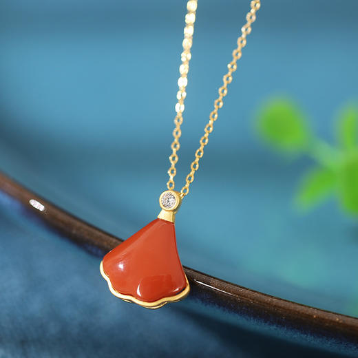 S925纯银南红玛瑙扇形项链XL551 商品图2