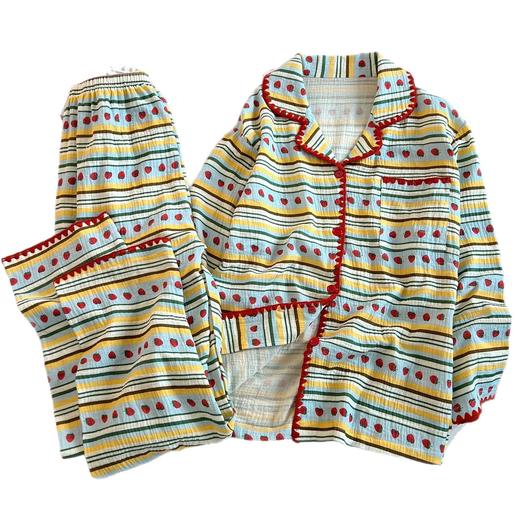 「甜美风~长袖套装」春秋季睡衣女长袖套装可爱甜美条纹家居服高级感可外穿上衣下装 商品图4