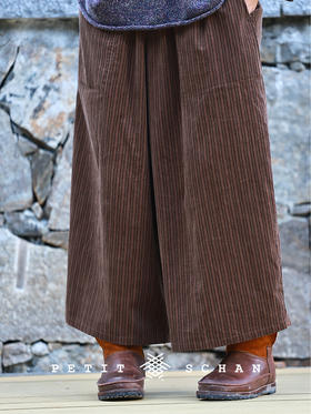 PETIT SCHAN小闪 CLO#912 Brown Emotion 棕的情绪 纯棉条纹灯芯绒九分阔腿裤