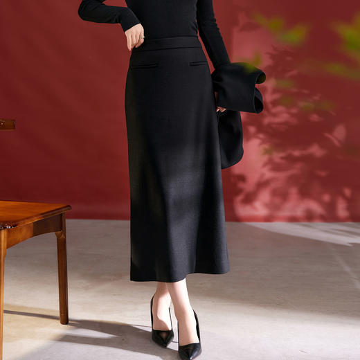 QS25秋冬新款不规则显瘦包臀半身裙女高腰通勤垂感中长款一步裙2733 商品图1