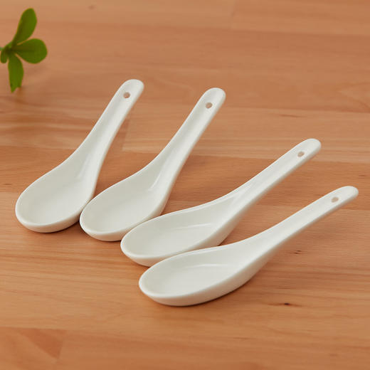 厨房餐具陶瓷勺子汤匙4只装纯白系列 商品图0