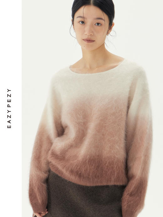 绒雾渐变拉毛灯笼袖羊绒衫 商品图3