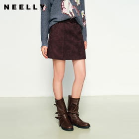 NEELLY纳俪商场同款秋季新款复古显白高腰短裙女简约显瘦A字裙N25094E04628