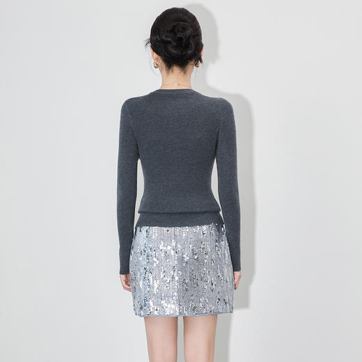 「高货wl」全新升级【铂金会员201/天猫269/差价68】(01443)洛诗琳轻奢镶钻领针织衫2025秋季气质羊毛混纺打底上衣女 商品图3