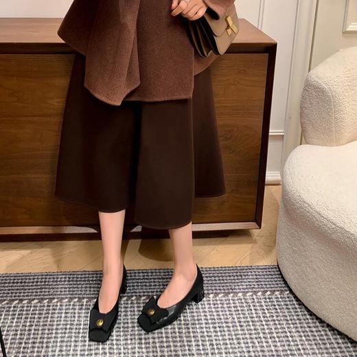 【预售5天】蝴蝶结拼色轻时尚年秋冬方头粗跟中跟一脚蹬浅口单鞋DJ&A7826 商品图4