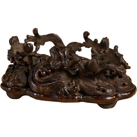 清	红木透雕海水荷花纹器座 商品图5