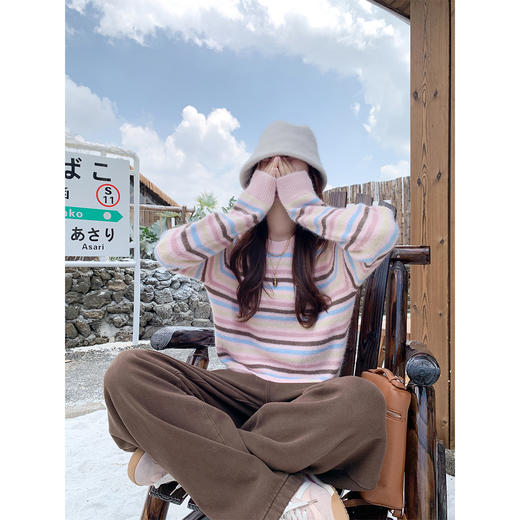 <曾小咸推荐>现货秒杀 ！微信超特价！韩系条纹撞色毛衣 日常169.99 立减80 秒杀89.99！！ 商品图2