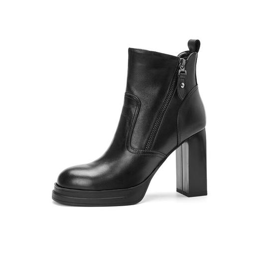 【预售5天】真皮短靴女高跟鞋秋冬季黑色马丁靴粗跟瘦瘦靴新款单靴保暖棉靴SMQ&8881 商品图4