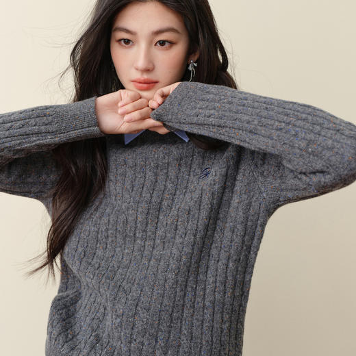 【严选】诗凡黎刺绣绞花羊毛针织衫2025秋新款慵懒温柔软糯小麻花套头毛衣7G9132961 商品图4