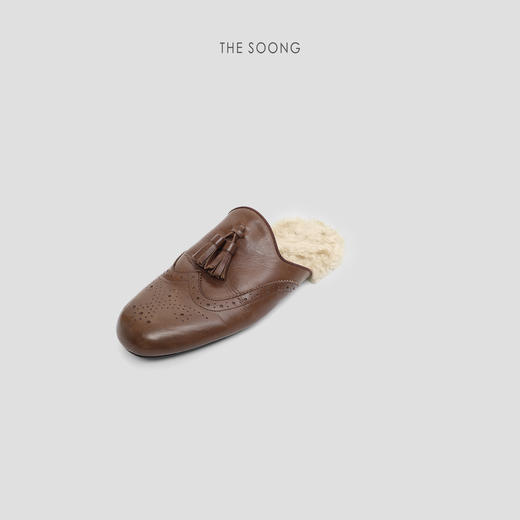 THESOONG/毛毛拖一脚蹬百搭平底加绒包头半拖HWZB7922 商品图7