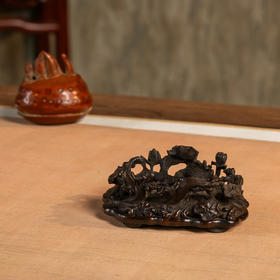 清	红木透雕海水荷花纹器座