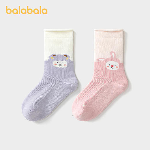 巴拉巴拉宝宝袜子冬季保暖袜婴幼儿短袜提花萌两双装 商品图2