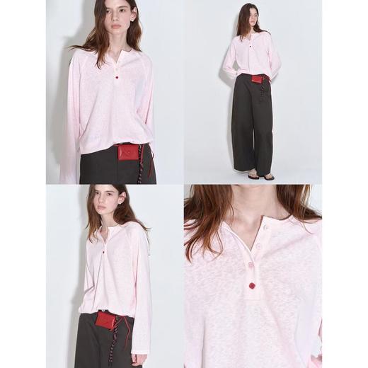 （小眠专属）【预售5天发货】绯纱粉插肩袖亨利衫  | 3D立体剪裁+高克重雪花棉，立挺有型不软塌，有颜值有质感 商品图0