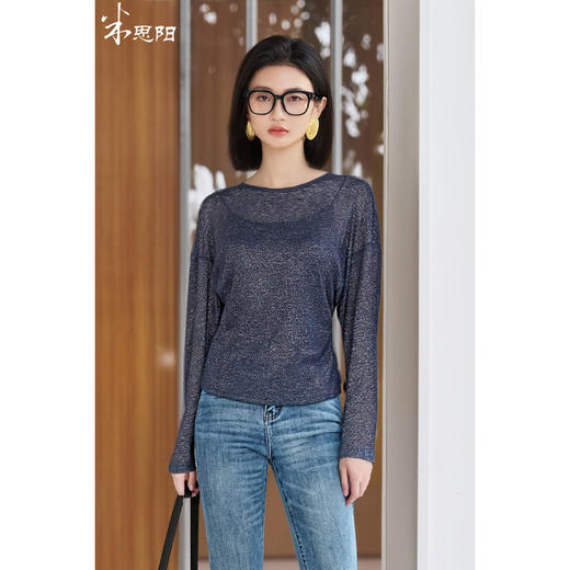 剩S/M 米思阳2026春季新款细闪金葱设计感小衫轻薄通透弹力圆领正肩上衣女3433 商品图0