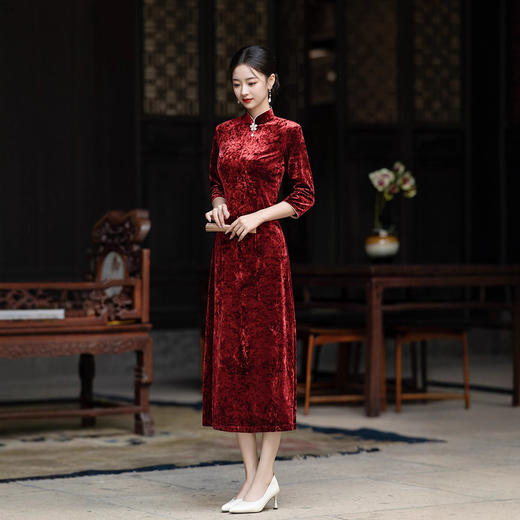 SY2686 2025年新款旗袍秋冬款长款时尚显瘦复古高档连衣裙 商品图3