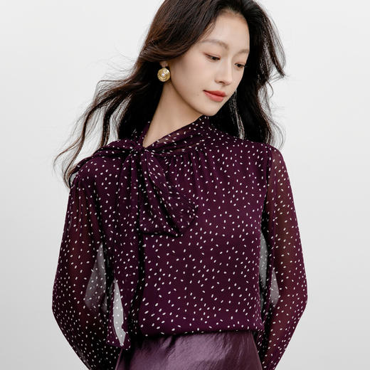 FLLJ3075 2025秋季新款波点宽松大码显瘦雪纺衫小衫长袖女衬衣 商品图0
