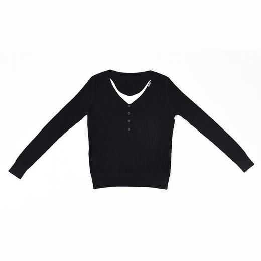 半身缘女装 秋季V领假两件装饰内搭针织打底衫毛衣JL002 商品图5