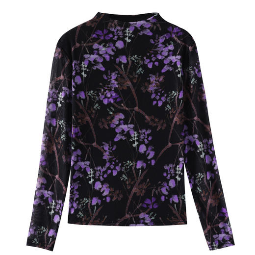 半高领网纱t恤女长袖打底衫春秋冬新款漂亮印花小衫妈妈内搭上衣 商品图4