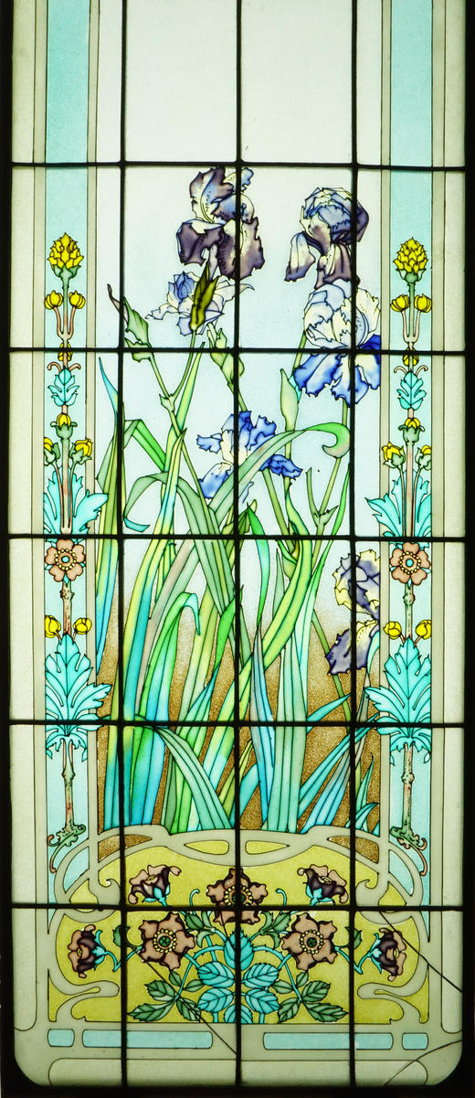 独角鹿西洋古董20世纪初法国新艺术风格时期工坊L’Homme & Lefèvre签名出品繁花齐绽主题彩绘玻璃花窗一组 商品图7