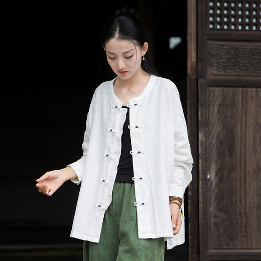 雀说棉麻女装新品复古盘扣新中式衬衫女宽松文艺国风禅意茶服上衣AL3391 商品图2