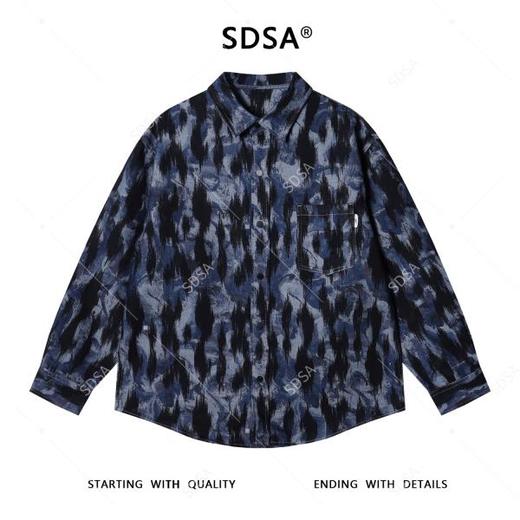 12447SDSA秋冬新款痞帅男装嘻哈复古撞色印花纽扣翻领长袖衬衫百搭衬衣 商品图1