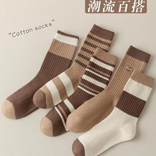 雀说10双装女袜美拉德秋冬中筒袜潮网红款堆堆袜森系条纹咖色长筒袜潮搭AL 商品图1