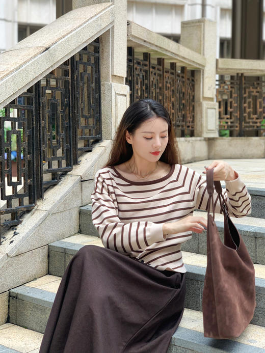 【百图lulu定制】【赫本条纹衫】一字领 条纹 针织衫 商品图8