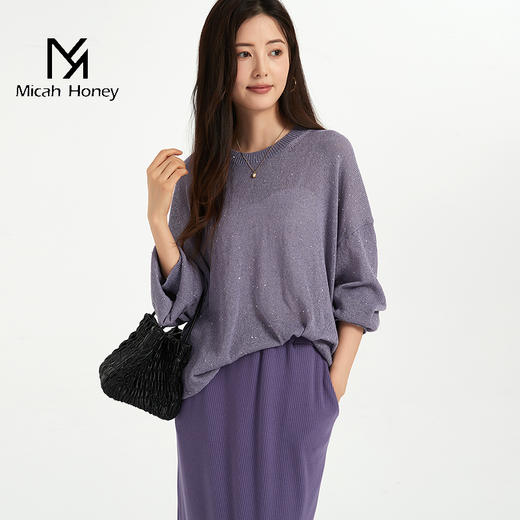 米加蜜慵懒感亮片落肩针织衫 商品图1